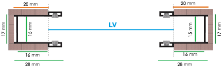 Guide di scorrimento per tapparelle modello PG dimensione 28x17x28 mm.